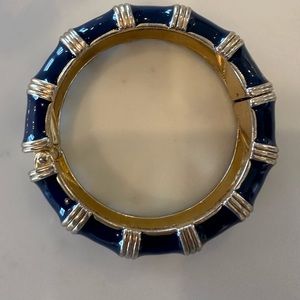 J. Crew Bracelet Navy Blue Enamel Gold Tone Hinged Bangle